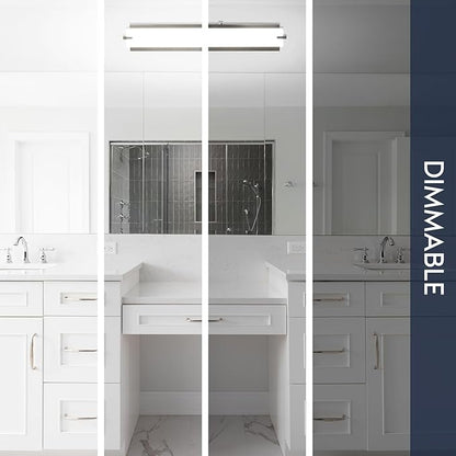 LUXRITE 24 Inch LED Vanity Lights Brushed Nickel Bathroom Light Fixtures 3CCT Selectable 3000K 4000K 5000K Modern Vanity Light Bar Over Mirror 25W 1750 Lumens Dimmable Damp Rated ETL Listed