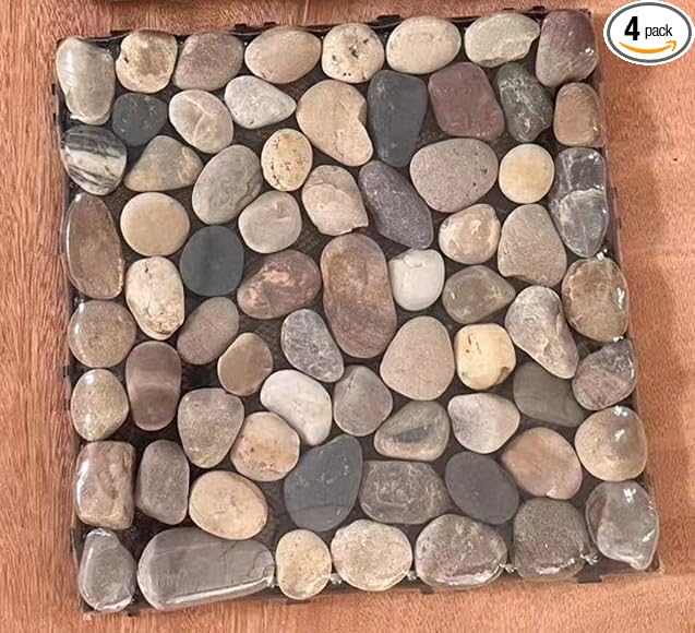 Pebble Tile, River Rock Stone Interlocking Deck Tiles for Patio,Outdoor and Indoor Floor Tiles for Porch Poolside 4 Sheets