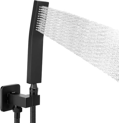 NearMoon HandHeld Shower Head, Luxury High Pressure Shower Kit with Wall Connector and Hose Set, for Bathroom Showering System Contemporary Square Style (Matte Black)