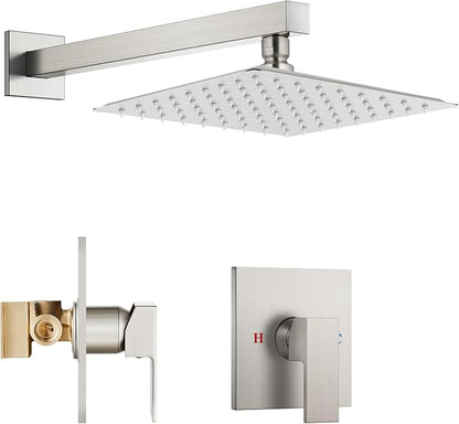 Airuida 8 Inch Brushed Nickel Shower Faucet Set,Shower Valve Kit | Rainfall Shower Head and Handle Set,Female Thread Rough-in Valve Shower Kit,Single Function Shower System