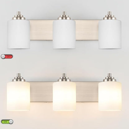 SOLFART Modern Brushed Nickel 3 Light Vanity Sconces for Bathroom, Milky Glass Globe Bathroom Light Fixtures, 3 Lights Over Mirror Wall Mount Lighting (Bulbs Not Included)