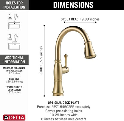 Delta Faucet Cassidy Gold Kitchen Faucet, Kitchen Faucets with Pull Down Sprayer, Kitchen Sink Faucet, Gold Faucet for Kitchen Sink with Magnetic Docking, Lumicoat Champagne Bronze 9197-CZ-PR-DST