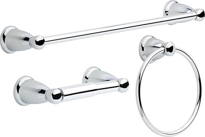 Franklin Brass Kinla 3-Piece Bathroom Set Polished Chrome 24" Towel Bar Racks, Toilet Paper Holder, Ring Hardware KIN3PC-PC
