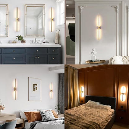 Only Suitable for Small Junction Box Set of 2 Hardwired Narrow Gold Wall Sconces Modern Picture Lights Linear Mirror Vanity Wall Lights for Bathroom Bedroom Corridor (2 Pack, 24'', Gold, Dimmable)