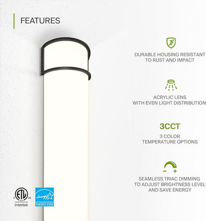 ASD LED 36" Vanity Flush Mount Light Fixture, Linear Bathroom Lighting Bar | 3CCT, Dimmable, Energy Star, ETL Listed | 30W 2650LM 3000-5000K 120V | Long Tube Bath Wall Sconce Over Mirror | Black