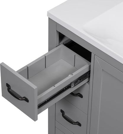 36" Bathroom Vanity Without Top Sink,6-Drawer Freestanding Cabinet Base with Multi-Functional Divider & Adjustable Shelf,Solid Wood MDF Vanity Only, Water Resistant,Grey