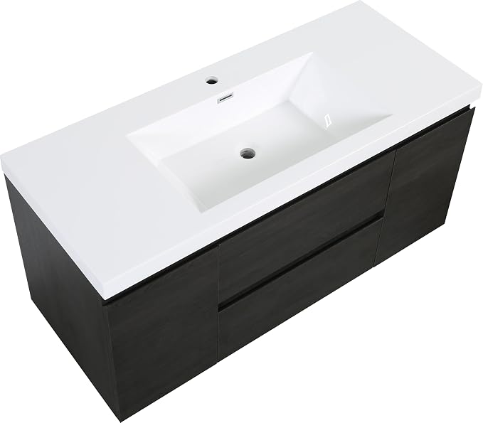 Floating Bathroom Vanity with Sink, 48" Wall-Mounted Bathroom Storage Vanity Cabinet with Resin Top Basin and Soft Close Drawers, No Assembly Required, Espresso Wood