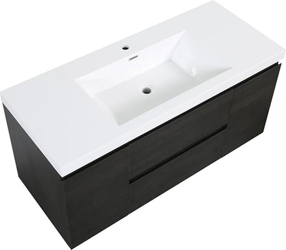 Floating Bathroom Vanity with Sink, 48" Wall-Mounted Bathroom Storage Vanity Cabinet with Resin Top Basin and Soft Close Drawers, No Assembly Required, Espresso Wood