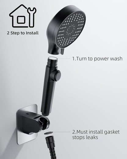 RV Shower Head with Stainless Steel Hose, 5 Mode High Pressure Shower Head with Handheld On Off Switch, Camper Shower Head Replacement for RV, Travel Trailer, Motorhome, RV Accessories Part, Black