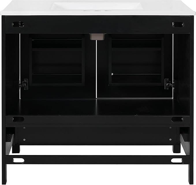 Favfurish 36" Black Bathroom Vanity with Ceramic Sink,Modern Bathroom Vanity Cabinet w/Soft Close Doors and Deep Drawer,Stylish Bath Storage Solution w/Divided Drawer,Easy Assembly,Black