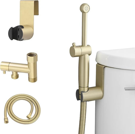 Handheld Bidet Sprayer for Toilet, Handheld Sprayer Attachment for Toilet with Adjustable Pressure Control Brushed Gold Bathroom Fixture Bidet Sprayer Sets, Brass