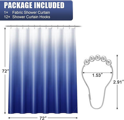 OLANLY Luxury Royal Blue and White Ombre Shower Curtain Sets with 12 Hooks, Waterproof and Washable Decorative Shower Curtains for Bathroom, 72x72 Inches