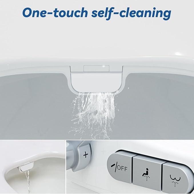 Bidet Toilet Seat, Soft Close Toilet Seat, Button control Feminine/Posterior Wash Switch, Knob Control Water Pressure,White Bidet Seat Attachment with Brass inlet (Elongated-D)
