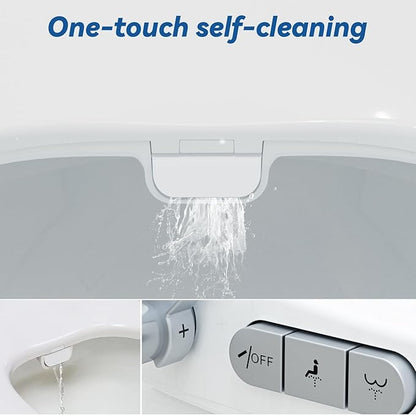 Bidet Toilet Seat, Soft Close Toilet Seat, Button control Feminine/Posterior Wash Switch, Knob Control Water Pressure,White Bidet Seat Attachment with Brass inlet (Elongated-D)