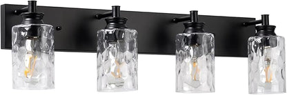 4 Light Bathroom Vanity Light Modern Black Bathroom Light Fixtures Over Mirror with Hammered Glass Lampshade for Kitchen Hallway