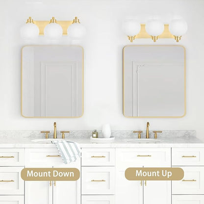 Tuscarora Bathroom Light Fixtures Gold Vanity Light 3 Light Wall Sconces Lighting Brushed Brass Bathroom Lights Bath Wall Lights Wall Lamp for Mirror Kitchen (Brushed Gold & Milk Glass)