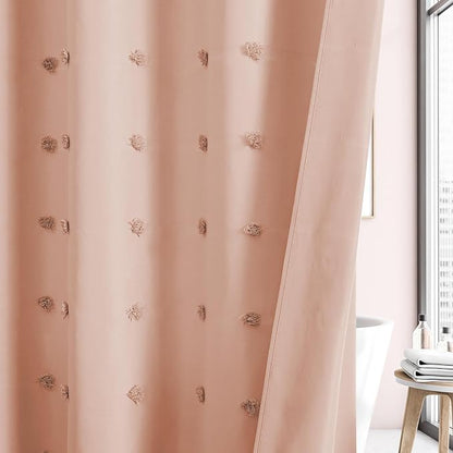 LilyCat Pink Stall Boho Tufted Floral Shower Curtain with Tassel, 36" x 72" | Waterproof Boho Fabric Shower Curtain Set with Hooks, Cute Rustic Vintage Bathroom Décor, Minimalist Cloth Bathroom Curtain