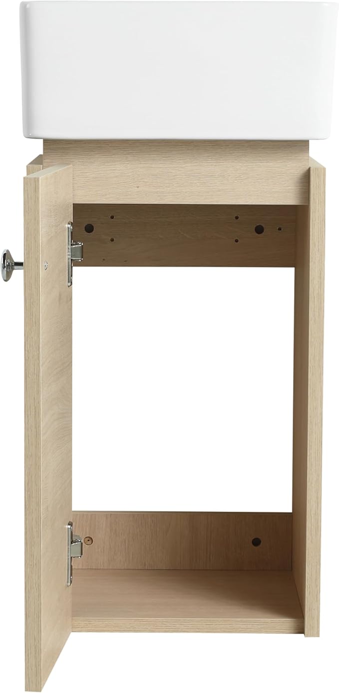 Malwee 12" Floating Bathroom Vanity with Sink, 12 Inch Wall Mounted Corner Bathroom Cabinet Combo, with 1 Soft Close Door and White Ceramic Basin Top for Small Space, Space-Saving Design(045-12)