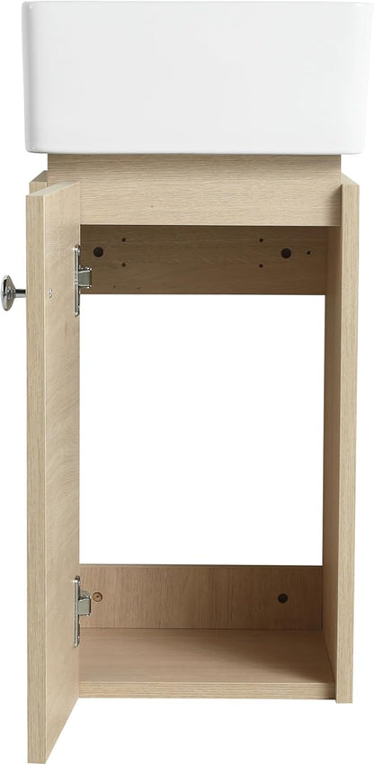 Malwee 12" Floating Bathroom Vanity with Sink, 12 Inch Wall Mounted Corner Bathroom Cabinet Combo, with 1 Soft Close Door and White Ceramic Basin Top for Small Space, Space-Saving Design(045-12)
