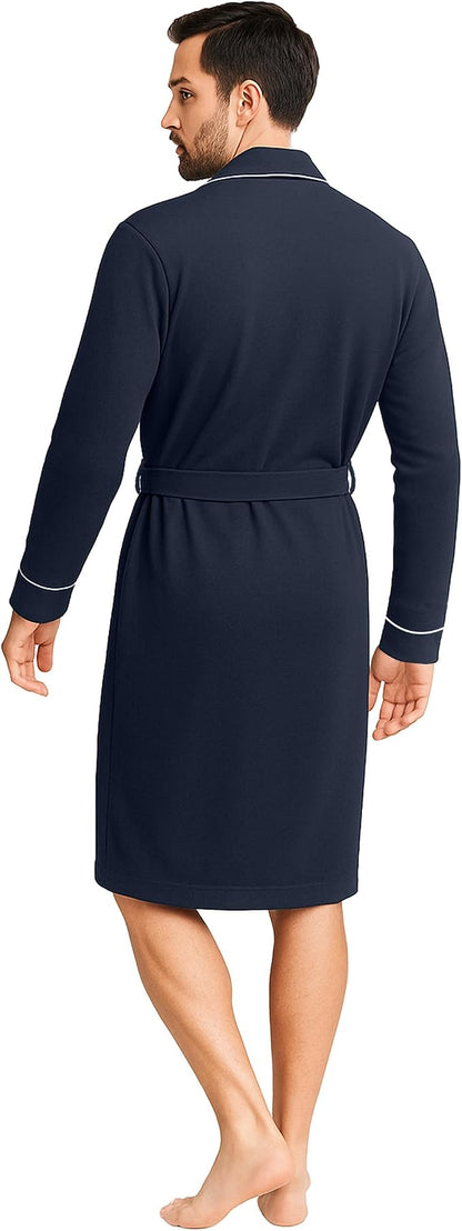 Cotton Blend Lightweight Knit Robe for Men Soft Loungewear Bathrobe
