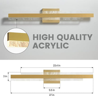 Modern Bathroom Vanity Light: Brushed Gold 27 inch 28W Dimmable LED Bath Bar Light Fixtures Over Mirror - Wall Sconce Picture Lights for Paintings Cabinets Bedroom 3000k
