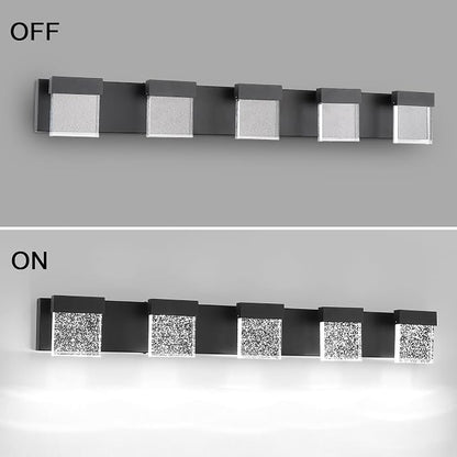 Crystal Black Light Fixtures, 5 Light Vanity Lights, LED Over Mirror, Modern Bathroom Vanity Light 6000K, 39 Inch