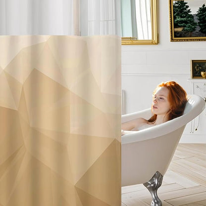 No Hook Shower Curtain with Snap in Liner Set, Beige, 71x74 | Waterproof Fabric for Bathroom, Modern Hotel Style Ombre Design, Mesh Top Window, Machine Washable, Quick Install
