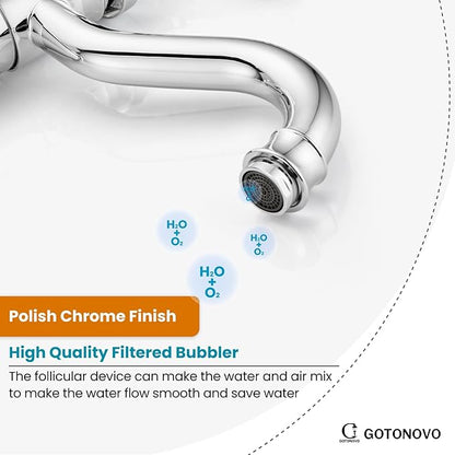 gotonovo Vessel Sink Faucet 360° Swivel Spout Single Handle Tall Bathroom Faucet 1 Hole Farmhouse Lavatory Washbasin Mixer Tap Matching Supply Hoses, with Pop Up Drain, Polish Chrome