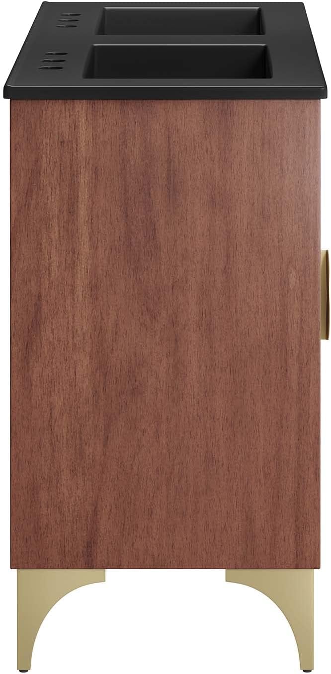 Modway Daylight Bathroom Vanity Cabinet with Ceramic Basin, 48" Double Sink, Black Walnut