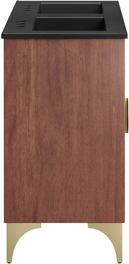 Modway Daylight Bathroom Vanity Cabinet with Ceramic Basin, 48" Double Sink, Black Walnut