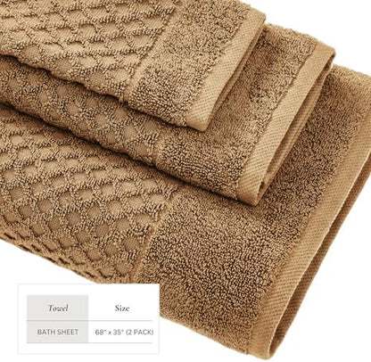 Great Bay Home Oversized Bath Sheets - 100% Cotton 2 Pack 68x35 Extra Large Towel - Absorbent, Durable, Quick-Dry Towels for Bathroom (Mocha)