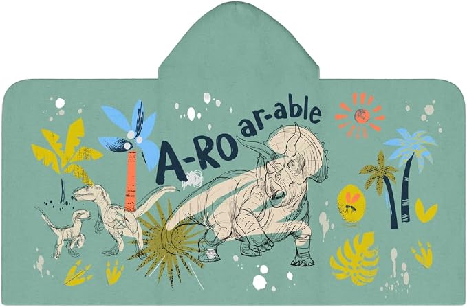 Jurassic World Kids Super Soft Bath/Pool/Beach Soft Cotton Terry Hooded Towel Wrap, 24 in x 50 in, (Officially Licensed Product) By Franco