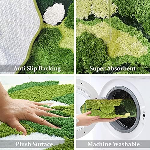 Hifuwan Cute Green Moss Bathroom Runner Rugs, Plant Leaf Bath Mats 20 x 43