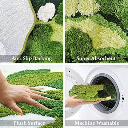 Hifuwan Cute Green Moss Bathroom Runner Rugs, Plant Leaf Bath Mats 20 x 43