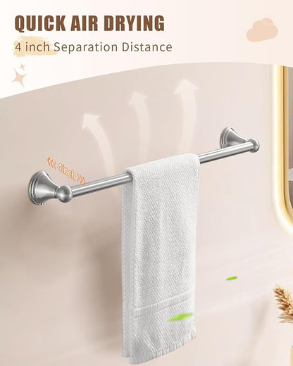 Sagetta Nickel Bathroom Hardware Set, 5-Piece Bath Accessories Set Wall Mount Includes 20 in Towel Bar, 16 in Towel Bar, Towel Ring, TP Holder, Towel Hook Brushed Nickel