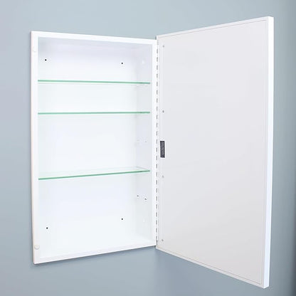 Fox Hollow Furnishings 16x26 Parker Metro Metal Framed Rectangle Recessed Bathroom Medicine Cabinet, Floating Mirror, 14x24 in-Wall Opening, Steel, Adjustable Glass Shelves, Magnet Close, White