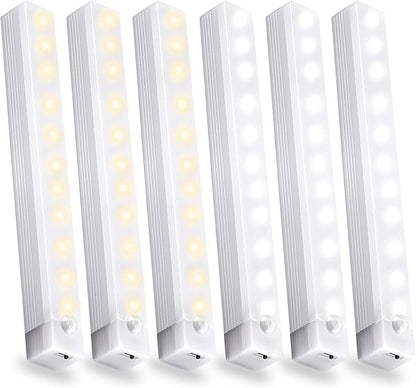 6 Pack Motion Sensor Under Cabinet Light, Magnetic Rechargeable 2 Color Under Counter Light, 8 Inch LED Closet or Stair Bedroom Cupboard