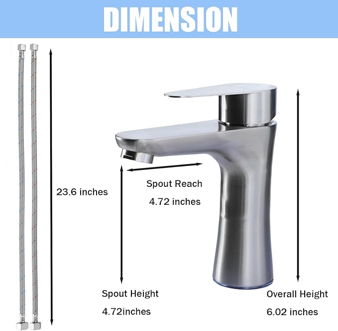 VAPSINT Single Handle Bathroom Faucet, Brushed Nickel Bathroom Sink Faucet 1 Hole, Stainless Steel Small Vanity Faucets Single Hole for Vessel RV with Water Supply Hoses & Pop-up Drain