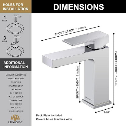 Chrome Bathroom Faucet, Lava Odoro Single Hole Bathroom Faucet, Single Handle Bathroom Sink Faucet Vanity Faucet with Pop up Drain Assembly, Deck Plate Included, BF307-C
