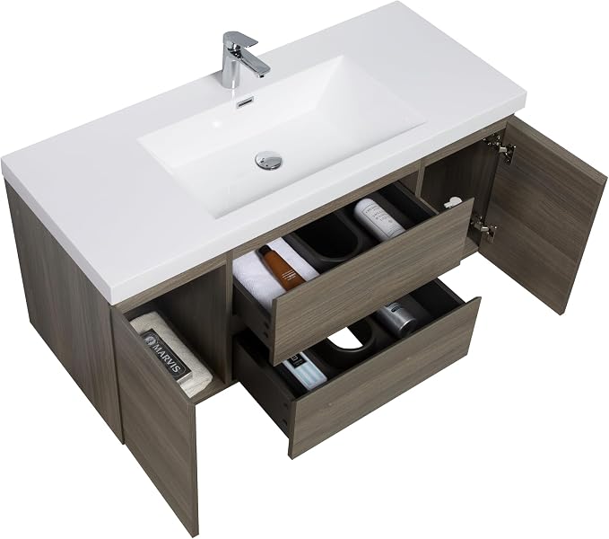 48 Inch Floating Bathroom Vanity with Sink, Large Storage Wall Mounted Floating Vanity with Soft Close Drawers, One-Piece Basin Bathroom Sink Cabinet (Ash Grey, 48 Inch)