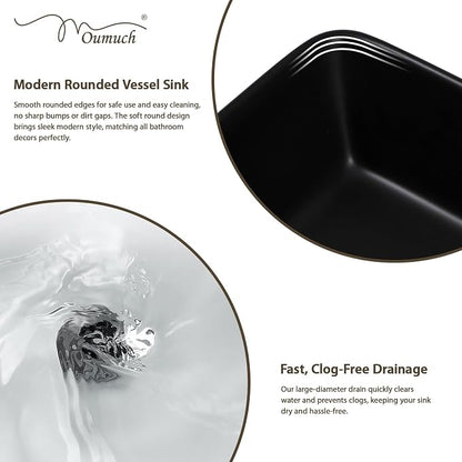Black Vessel Sink, 19x15 Inch Bathroom Sink Rectangle Above Counter | Modern Ceramic Vessel Sink, Stain Resistant Wash Basin for Bathroom Vanity & Powder Room