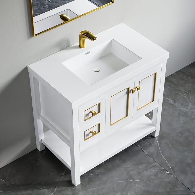 Dowell 37" Bathroom Sink,Single Bowl Vanity Basin,Rectangular Drop-In Bathroom Sink with Overflow,White-000 3722BP
