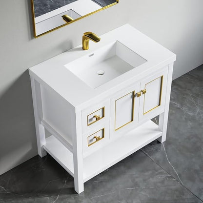 Dowell 37" Bathroom Sink,Single Bowl Vanity Basin,Rectangular Drop-In Bathroom Sink with Overflow,White-000 3722BP