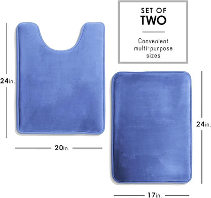Clara Clark 2 Piece Bathroom Rugs, Velvet Memory Foam Bath Mat Set, Non-Slip Bath Rugs, Machine Wash, Dries Quickly, Ultra Soft Plush Bath Mats for Bathroom, 17 x 24 + Contour, Calm Blue
