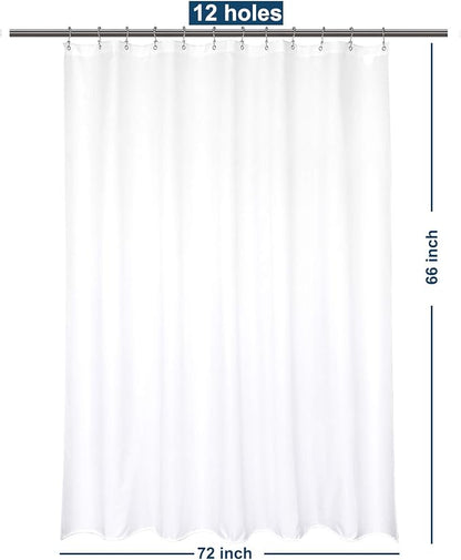 Barossa Design Waterproof Fabric Short Shower Curtain Liner Microfiber 72" W x 66" H - Hotel Quality, Machine Washable, White Shower Liner for Bath Tub, 72x66