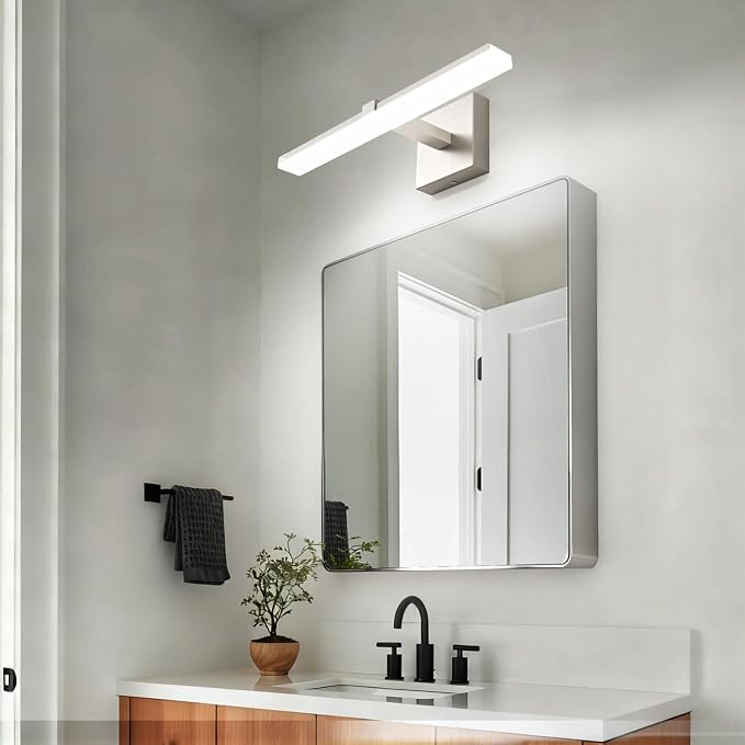 18 Inch Bathroom Vanity Light Over Mirror Brushed Nickel Arm Extra Wide LED Bar 6000K Daylight ETL IP44 CRI85+