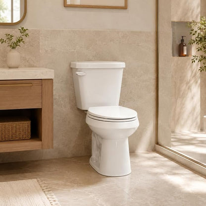 Compact 15.4 Inch Elongated Two Piece Toilet, Side Flush White Ceramic Bathroom Toilet with Soft Close Seat, 1.28 GPF Siphonic Flush, cUPC Certified, 12 Inch Rough-In