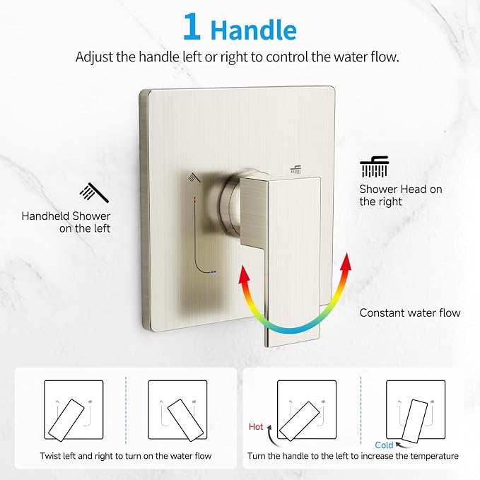 EMBATHER Shower System,10" Shower Faucet Set with Rain Shower Head and Handheld Spray Combo,Included Valve and Trim Kit,Brushed Nickel