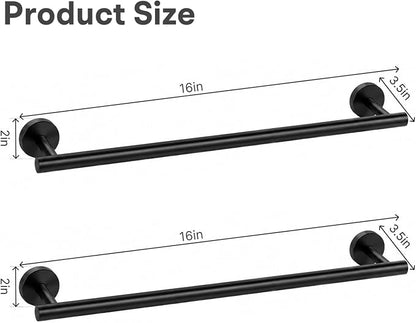 16 Inch Matte Black Bathroom Towel Bar, 2 Pieces Towel Racks for Bathroom SUS304 Thicken Stainless Steel Towel Holder