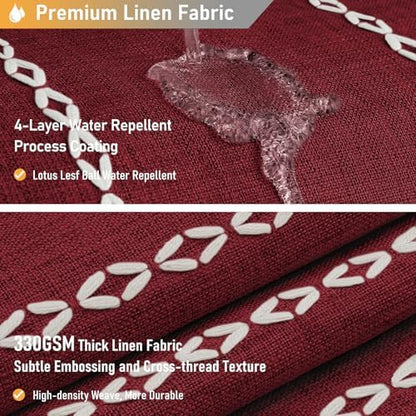 BTTN Small Boho Linen Heavy Duty Cloth Shower Curtain, 36x72, Burgundy